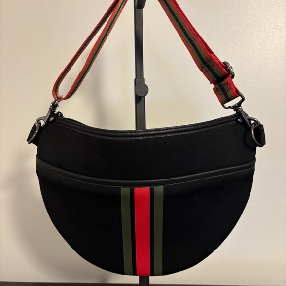Haute Shore Brett Black Red Green Neoprene Sling Belt Bag - Picture 4 of 10